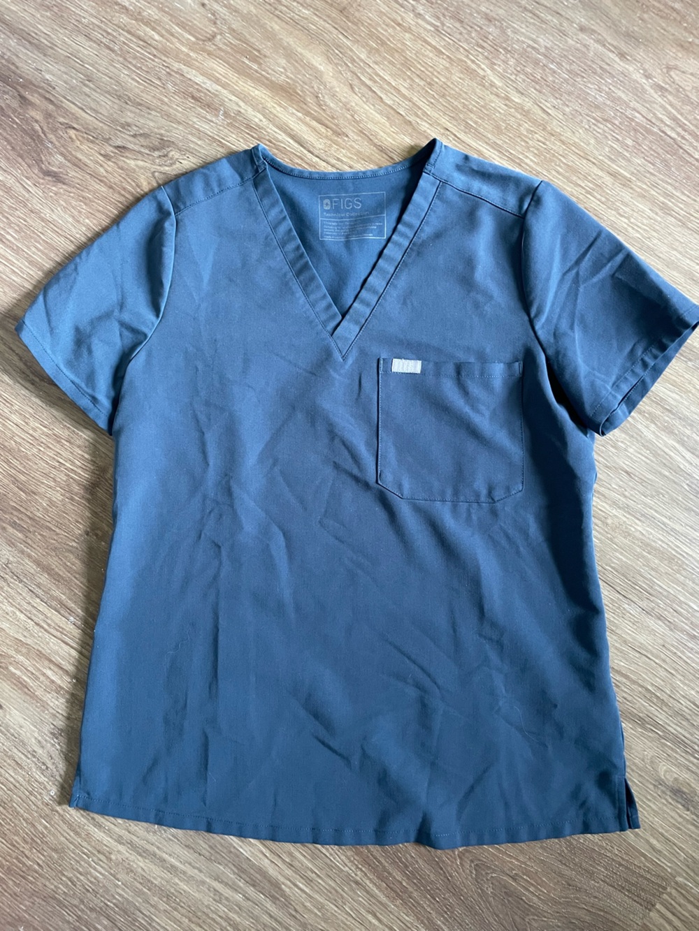 FIGS Catarina Dark Harbor Slate Blue V-Neck Scrub Top with Chest Pocket